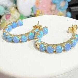 Elegant Blue and Gold Hoop Earrings